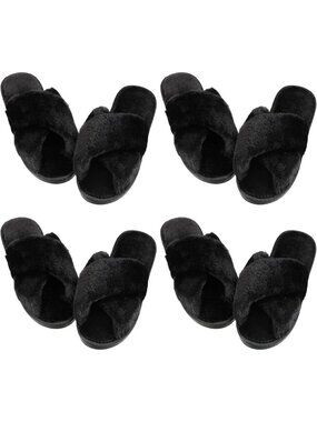 Cozy 4 Pair Fuzzy Open Toe Plush Bridesmaid Slippers - Perfect Gift for Weddings